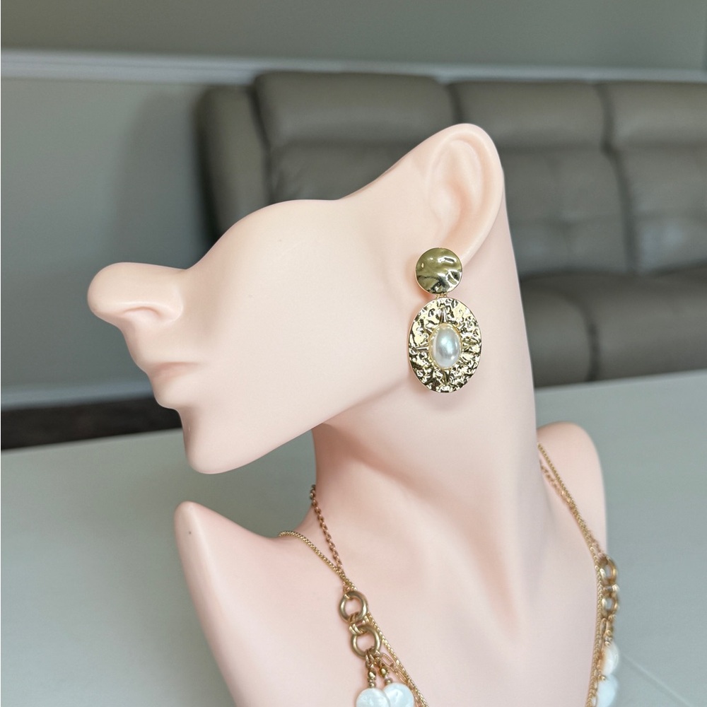 Gold Pearl Drop Statement Earrings